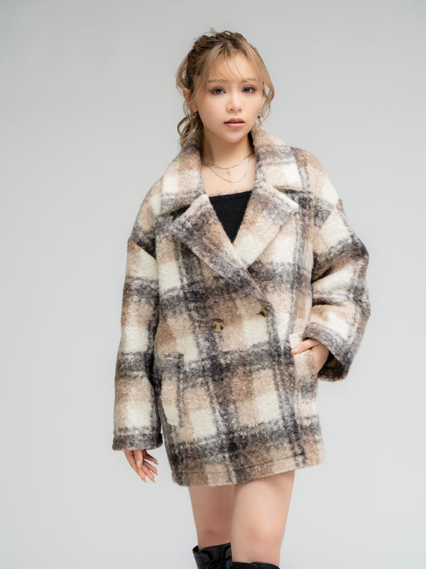 チェック柄ミドル丈コート